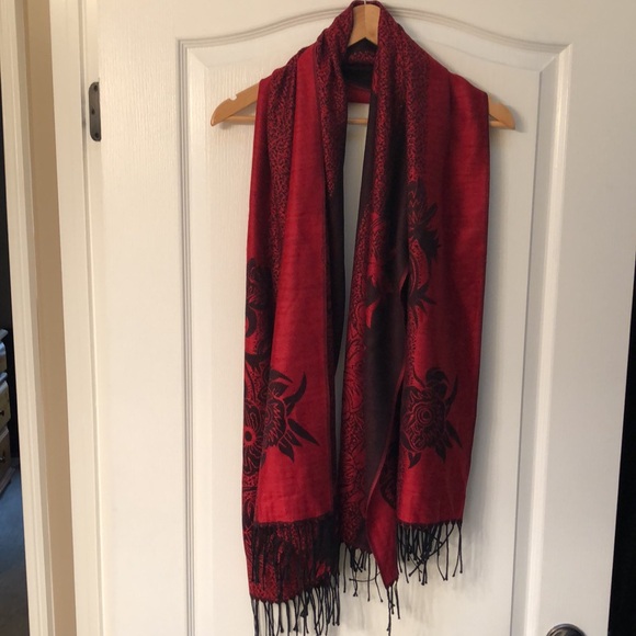 Elegant Red/Black PASHMINA Scarf - NEW - Picture 2 of 6